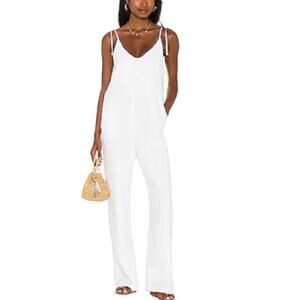 SNDYS EVERYDAY Forrest White Waffle Jumpsuit with Pockets Women’s Size Small